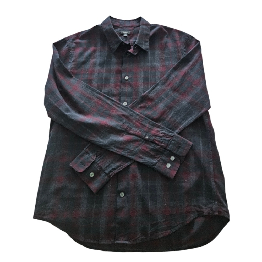 Vince Men's Red and Blue Plaid Button-Down Shirt - Picture 6 of 8